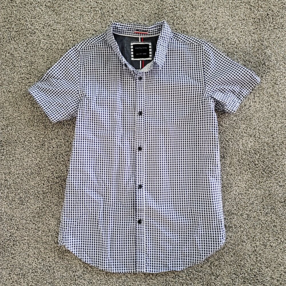 Boys Cactus Blue White Checked Button Down Shirt Size 11/12